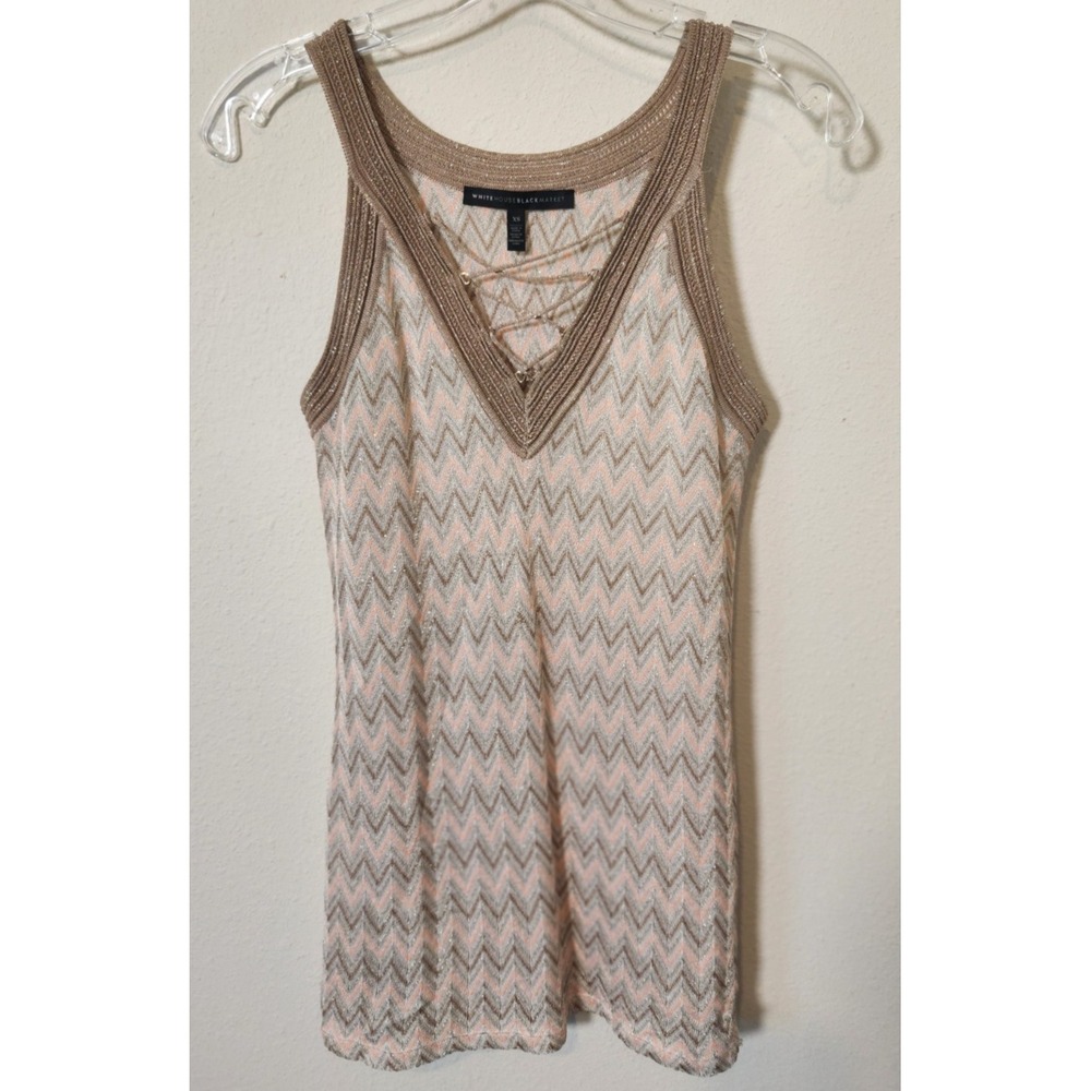 White House Black Market Metallic Zigzag Lace Up Sweater Tank Top XS Boho Siren